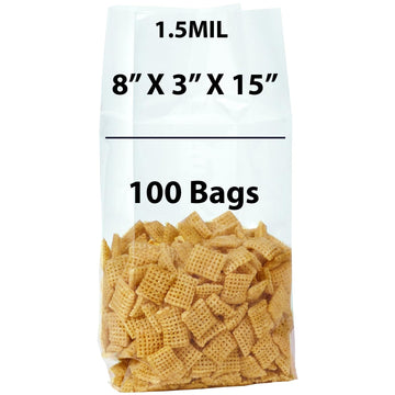 Gusseted Polypropylene Bags 1.5 Mil 8X3X15 inches 100 Bags